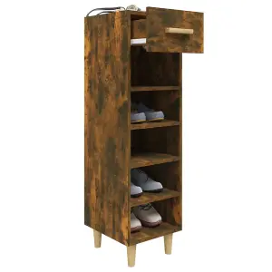 Berkfield Shoe Cabinet Smoked Oak 30x35x105 cm Engineered Wood