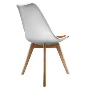 Soho White & Orange Plastic Dining Chair with Squared Light Wood Legs