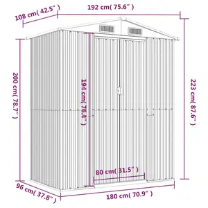 Alverda 192Cm W x 108Cm D Metal Apex Tool Shed Anthracite