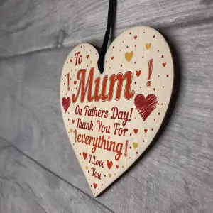 Red Ocean Fathers Day Card For Mum Novelty Wooden Heart Gift For Mum Funny Mum Dad Gift