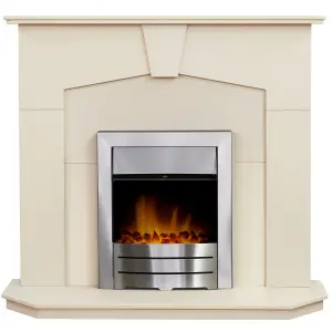 Adam Abbey Fireplace Suite in Stone Effect with Colorado Electric Fire in Brushed steel, 48 Inch