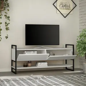 Decortie Metola Modern TV Unit Multimedia Centre White with Storage TV Cabinet 130cm