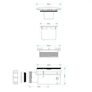 90mm Hi-Flo Black Fast Flow Shower Tray Waste Trap with Removable Cover