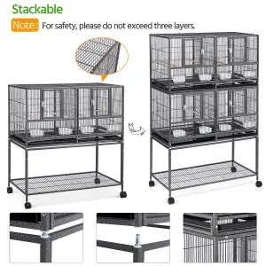 Yaheetech Black Stackable Wide Bird Cage Divided Breeder Cage with Rolling Stand