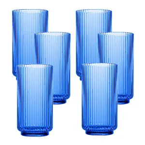 Coblat Blue Acrylic Plastic 22oz Ribbed Jumbo Highball Drinking Cups - Set of 6