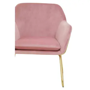 Interiors by Premier Functional Pink Velvet Bushed Gold ArmChair, Cozy Desk Chair Pink Velvet, Easy to Clean Pink Velvet Chair