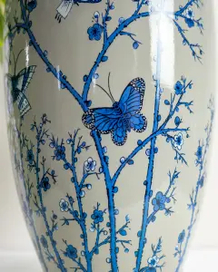 Blue Butterfly Ceramic Table Lamp with Pleated Shade