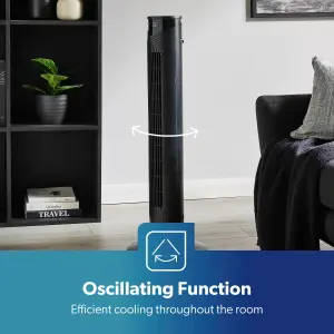 GEEPAS 37-inch  Oscillating Tower Fan with 3 Speeds Digital Display Touch Panel 4 Modes with remote control, Black