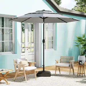 3-Tier Umbrella with Solar Lights and Fillable Patio Umbrella Stand with Wheels