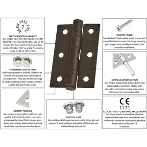 EAI - 4" Door Hinges & Screws G11 FD30/60  - 102x76x2.7mm Square - Dark Bronze