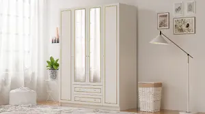 MARIE XL 4 Door 2 Drawer Mirrored Gold White Wardrobe