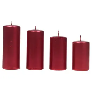 URBNLIVING Mix Set of 4 variable Sizes Decorative Christmas Red Pillar Wax Candles for Wedding Church Party & Home Decor