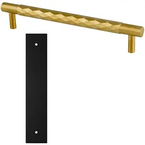 Pull Handle & Contrasting Backplate Set - Designer Diamond T Bar - Satin Brass & Black