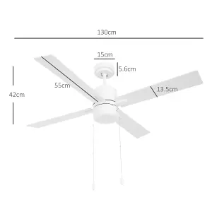 HOMCOM Mounting Reversible Ceiling Fan with Light, Pull-chain, White & Natural