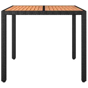 Berkfield Garden Table with Wooden Top Black Poly Rattan&Solid Wood Acacia