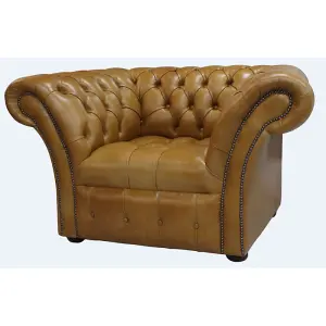 Chesterfield Armchair Buttoned Seat Old English Aniline Tan Leather In Balmoral Style