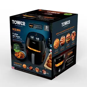 Tower T17071 7L Vortx Vizion Manual Air fryer with Viewing window, Rapid air circulation technology for faster, healthier cooking , 1800w, Black