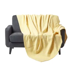 Homescapes Cotton Halden Chevron Yellow Throw, 255 x 360 cm