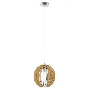 Pendant Ceiling Light Colour Satin Nickel Shade Maple Wood Small Bulb E27 1x60W