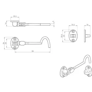 Lightweight Cabin Hook & Eye Polished Brass 102mm Arm Cabinet Hatch Lock