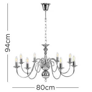 ValueLights Gothica Traditional Style 8 Way Polished Chrome Ceiling Light Chandelier Fitting