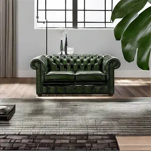 Chesterfield 2 Seater Antique Green Leather Sofa Settee Bespoke In Classic Style