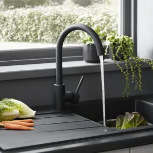 Cooke & Lewis Katiki Black Kitchen Pin side lever Tap