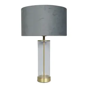 Simonetta Matt Gold and Clear Tube Table Lamp with Blush Velvet Reni Shade and 6W GLS Warm White Bulb Gold / Grey / No