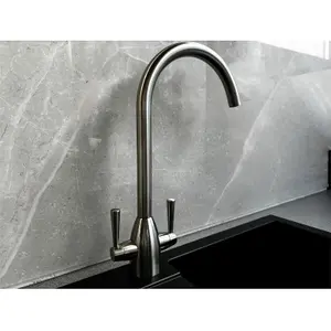 Liquida W05BN Swan Neck Monobloc Twin Lever Brushed Nickel Kitchen Mixer Tap