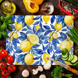 Textured Glass Chopping Board Abstract Lemon Design - Large