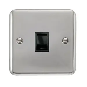 Curved Polished Chrome Rj11 Socket - Black Trim - SE Home