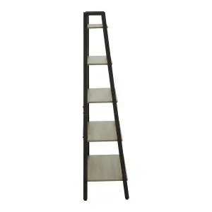 Interiors By Premier Five Tier Grey Oak Veneer Ladder Shelf Unit, Functional Industrial Narrow Shelf, Stylish Tall Cupboard