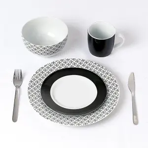 16pc Geo Black & White Dinner Set