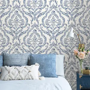 NuWallpaper NUS3547 Guildford Peel & Stick Wallpaper, Blue