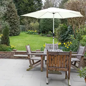 GlamHaus Tilting Garden Parasol Table Umbrella 2.7M with Crank Handle, UV40 Protection, Includes Protection Cover - Cream