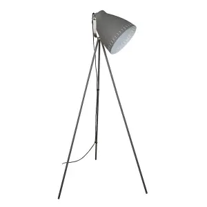 Luminosa Industrial And Retro Floor Lamp Satin Grey 1 Light  with Grey Shade, E27