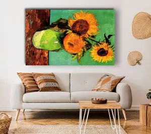 Van Gogh Three Sunflowers In A Vase Canvas Print Wall Art - Medium 20 x 32 Inches