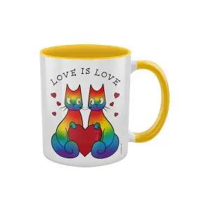 Spooky Cat Love Is Love Inner Two Tone Mug White/Yellow (One Size)