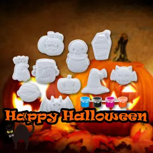 Halloween Decorations Craft Kit Pack of 10 Designs 6 x Paints, 1 x Brush   White