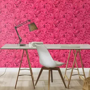 Rasch Freundin Pink Rose Wallpaper Floral Textured Paste The Wall Vinyl