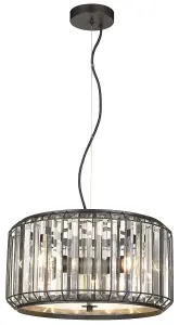 Luminosa Spring 3 Light Ceiling Pendant Black, Clear with Crystals, E27