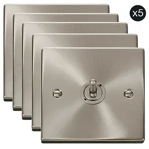 5 PACK - Satin / Brushed Chrome 1 Gang 2 Way 10AX Toggle Light Switch - SE Home