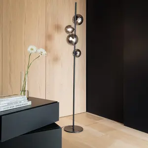 Luminosa PERLAGE 4 Light Multi Arm Floor Lamp Black, In-Built Switch, Non-Dim