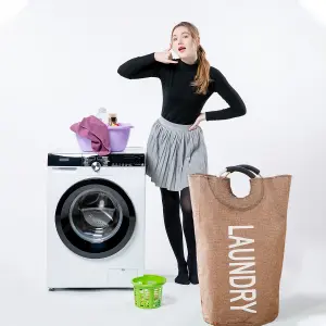 40L Coffee Collapsible Laundry Hamper with Padded Handles Foldable Laundry Basket