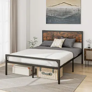 Costway Double Bed Frame Industrial Metal Platform Bed with Headboard and Footboard