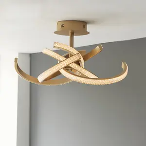 Semi Flush Multi Arm Ceiling Light Fitting - Satin Gold & Clear Acrylic Detail