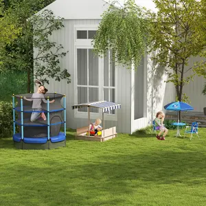 Outsunny Kids Square Wooden Sandpit Children Cabana Sandbox Outdoor Playset