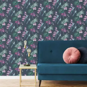 Julien MacDonald Utopia Tropical Floral Navy Wallpaper