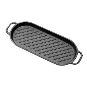 43 x 16 cm Black Oval Cast Iron Grill Pan with Handles