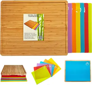 7 in 1 Bamboo Chopping Board with 6 PVC Mats